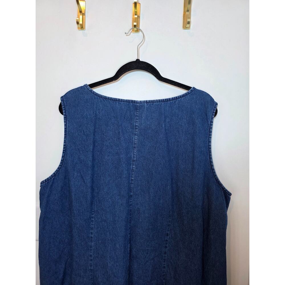 VTG Denim Jumper Dress Sz XL Embroidered Flowers Teacher Countrycore - Picture 7 of 10